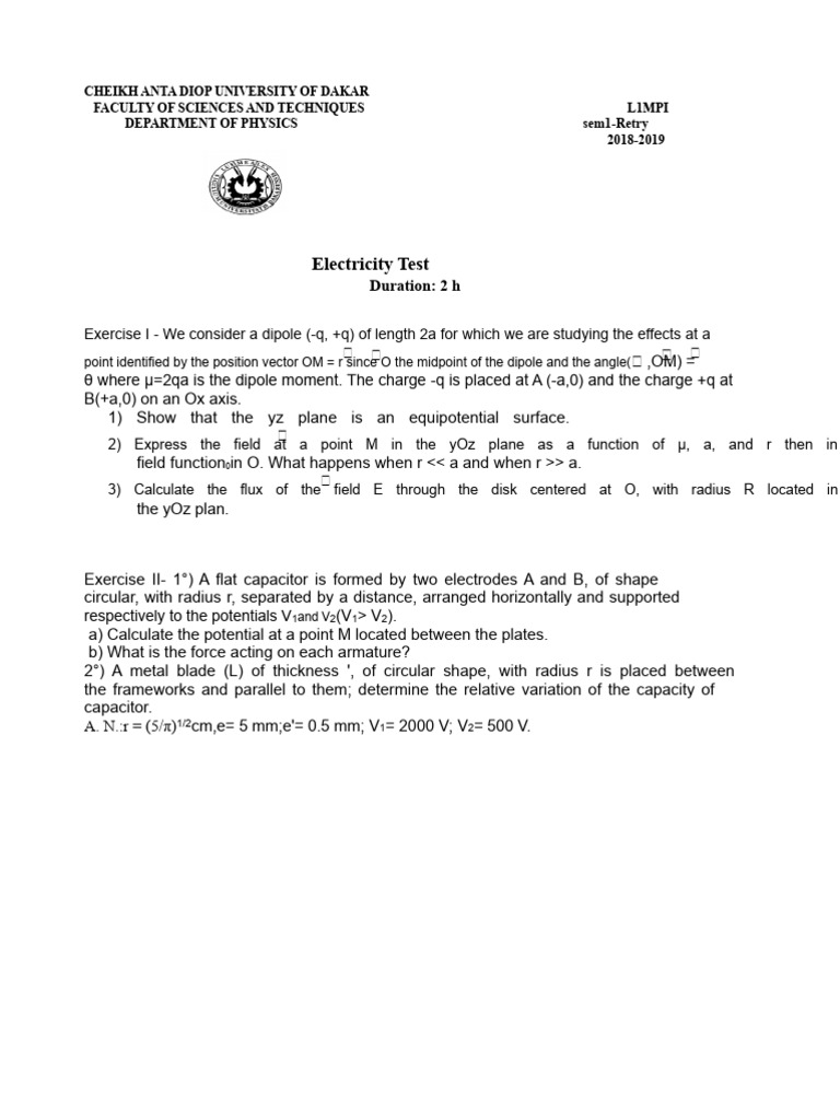 exam_L1-MPI_Sem1_Resit_2018-19 | PDF | Capacitor | Capacitance