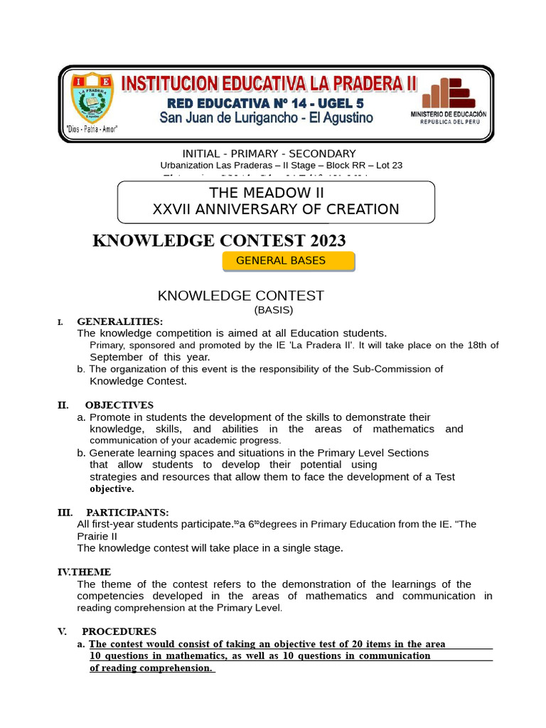 Knowledge Contest 2023 Guidelines | PDF | Knowledge | Intelligence