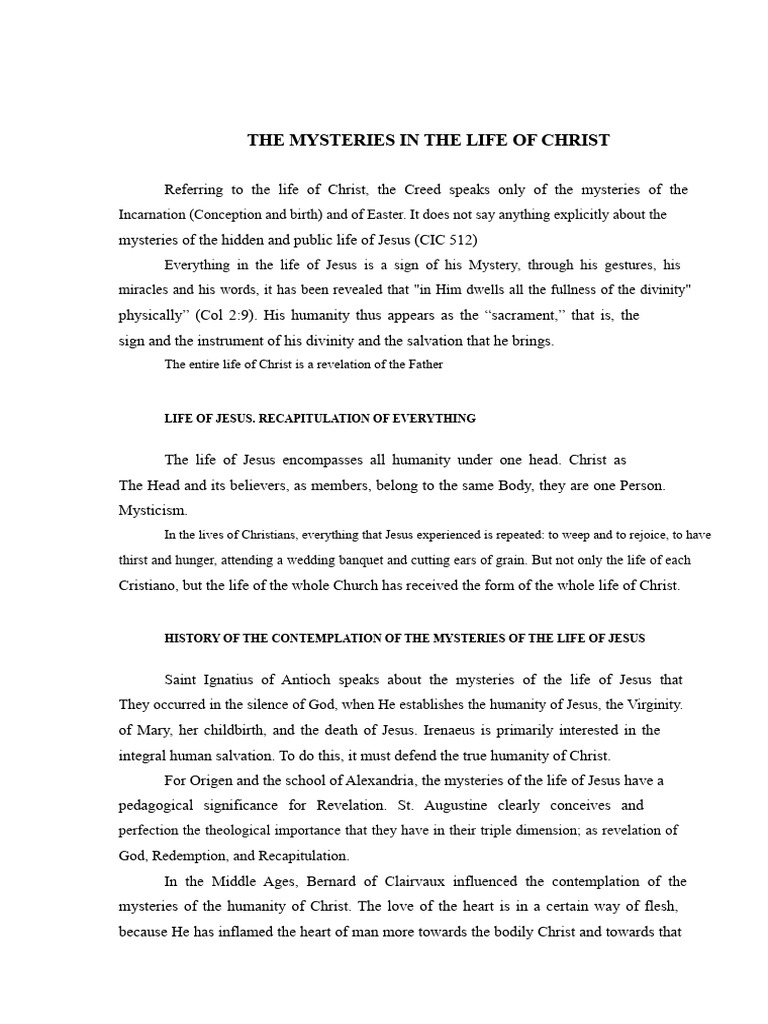 Mysteries of Christ's Life Explained | PDF | Jesus | God The Father