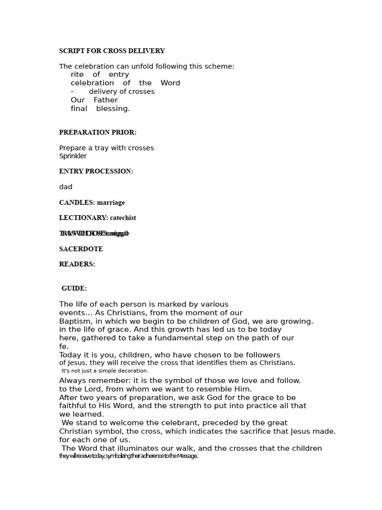 Cross Delivery Ceremony Script | PDF | Jesus | God The Father