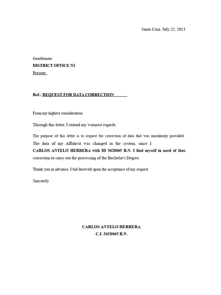 Request for Data Correction Letter | PDF