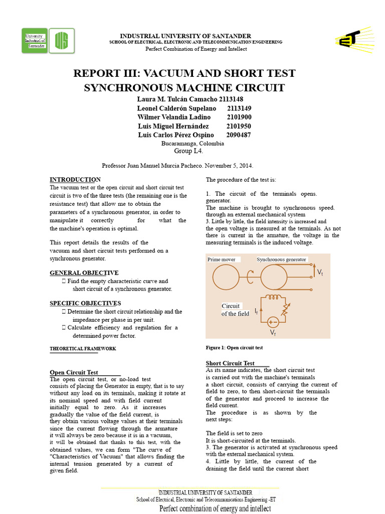 Synchronous Machine Test Report | PDF | Electric Current | Electric ...