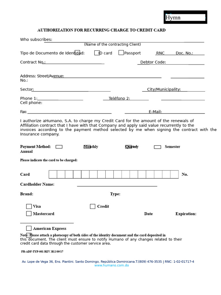 Recurring Credit Card Authorization Form | PDF | Credit Card | Identity ...