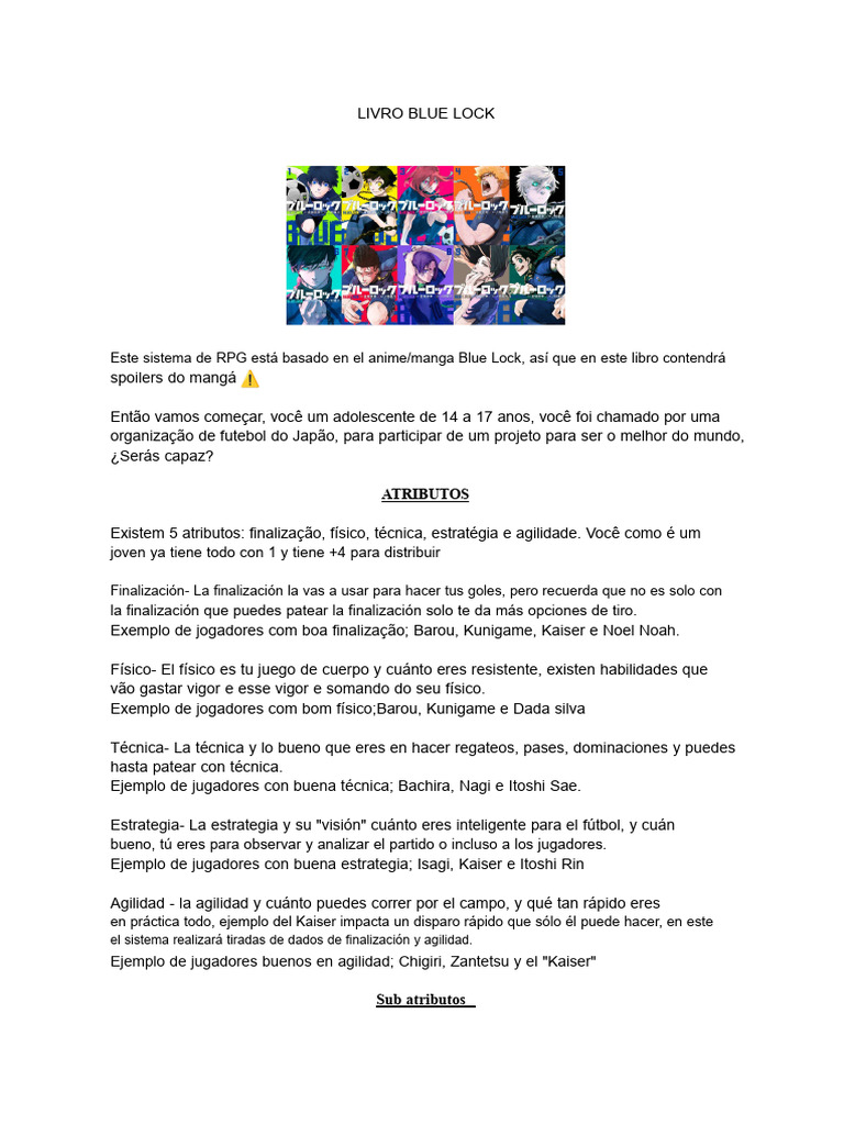 RPG Blue Lock: Mejora tus habilidades futbolísticas | PDF | Asociación ...