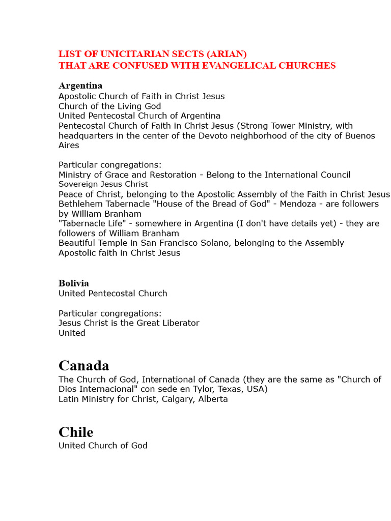 List of Unitarian Sects The Voice of The Cornerstone | PDF ...