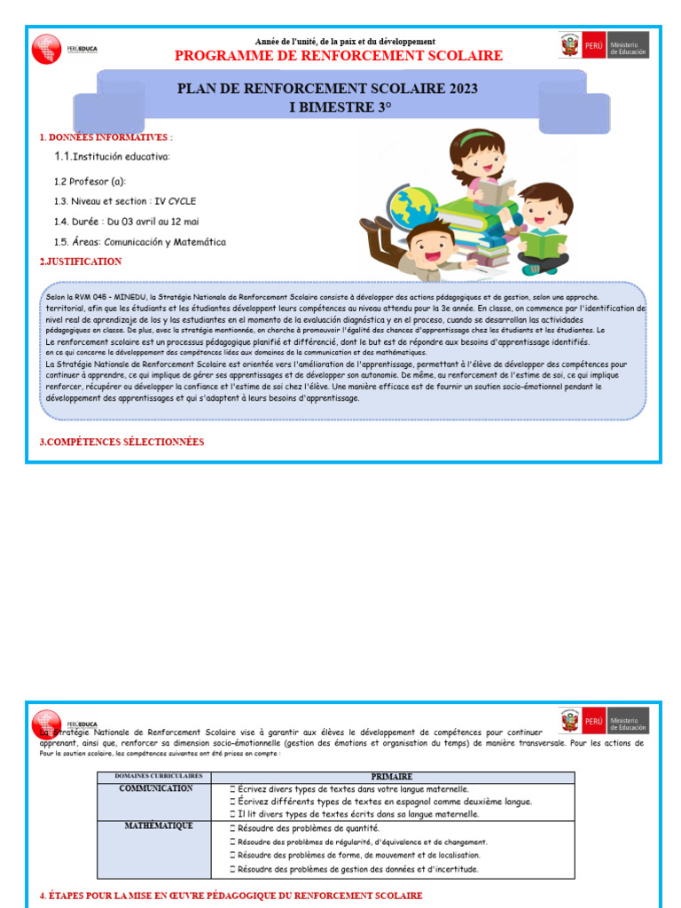 Plan de Renforcement Scolaire 2023 | PDF | Apprentissage | Mathématiques