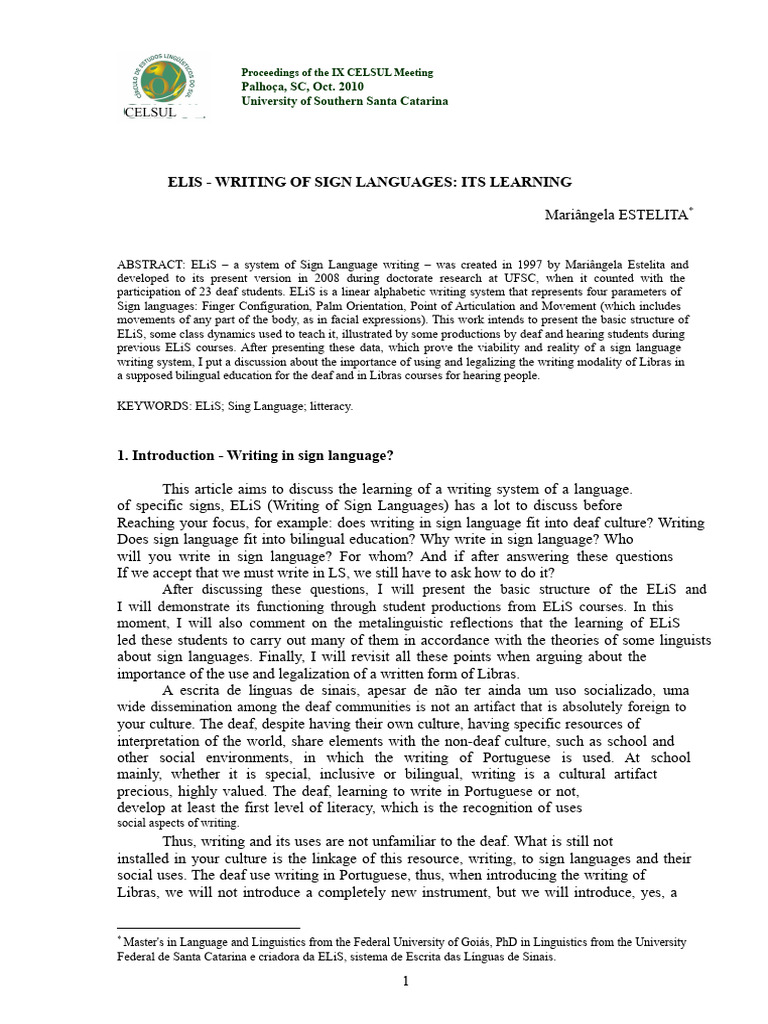Elis - Sign Language Writing | PDF | Sign Language | Hand