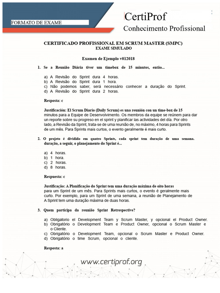 Exame Simulado para Scrum Master SMPC | PDF | Tempo