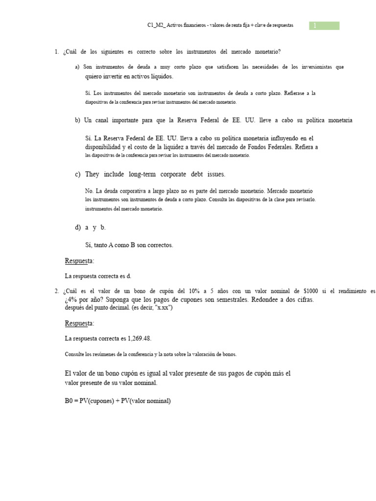 Activos Financieros: Renta Fija y Respuestas | PDF | Bono municipal ...
