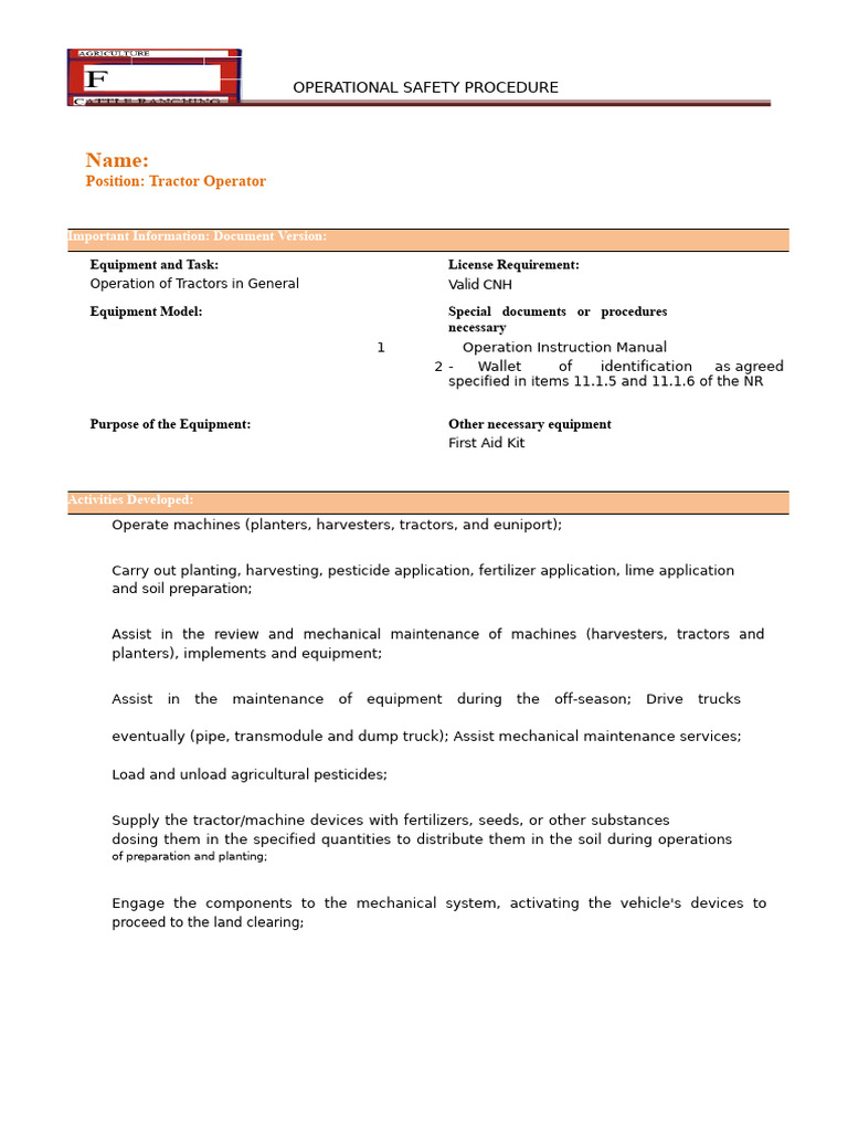 Tractor Operator Safety Procedures | PDF | Tractor | Personal ...