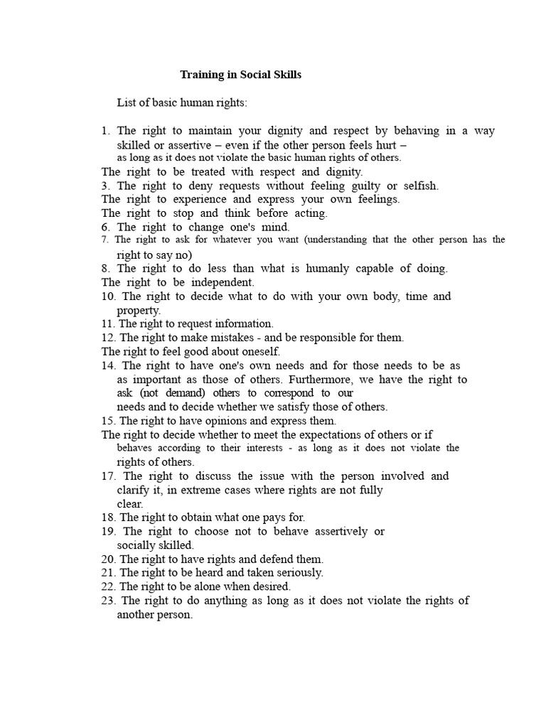 Essential Human Rights for Social Skills | PDF