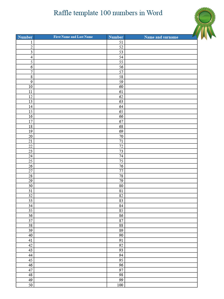 Raffle Number Template for Word | PDF