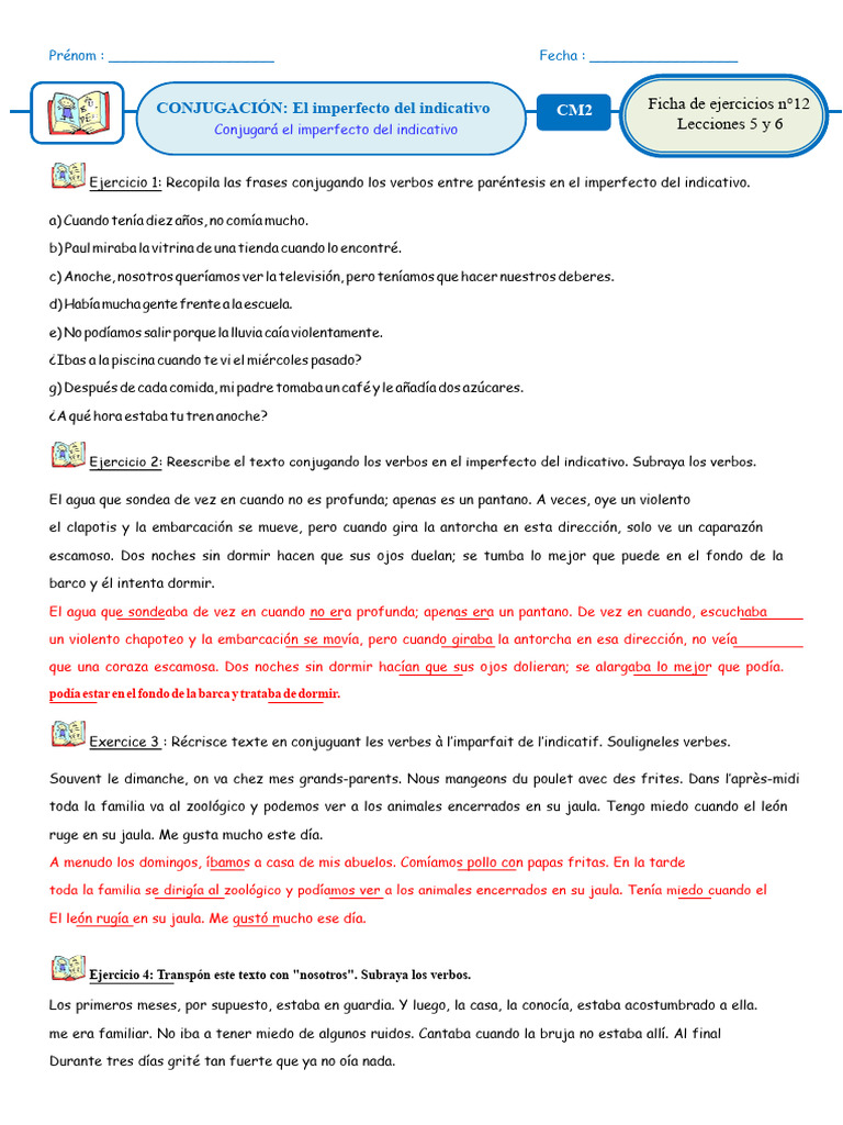 Ejercicios de Conjugación en Imperfecto | PDF | Relaciones sintácticas ...