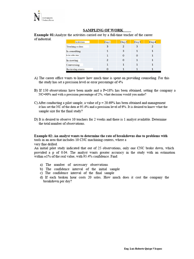 Work Sampling Analysis and Calculations | PDF | Sample Size ...
