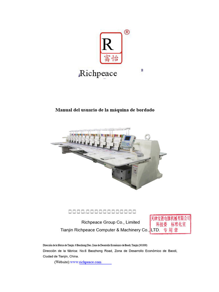 Manual de Usuario Máquina Bordado Richpeace | PDF | Tornillo | Aire ...