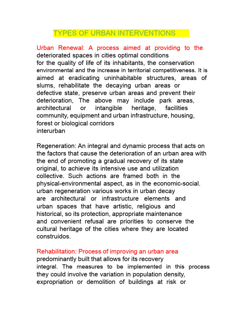 Types of Urban Interventions Explained | PDF