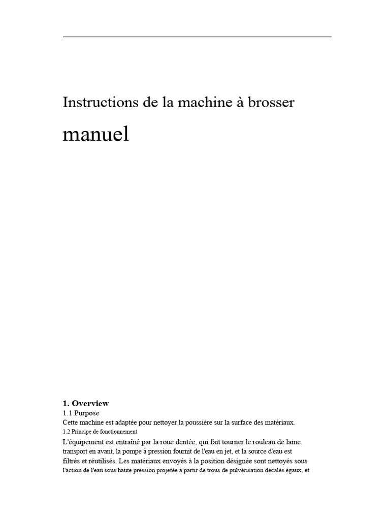 Manuel d'utilisation de la machine à brosser | PDF | Pompe | Ingénierie ...