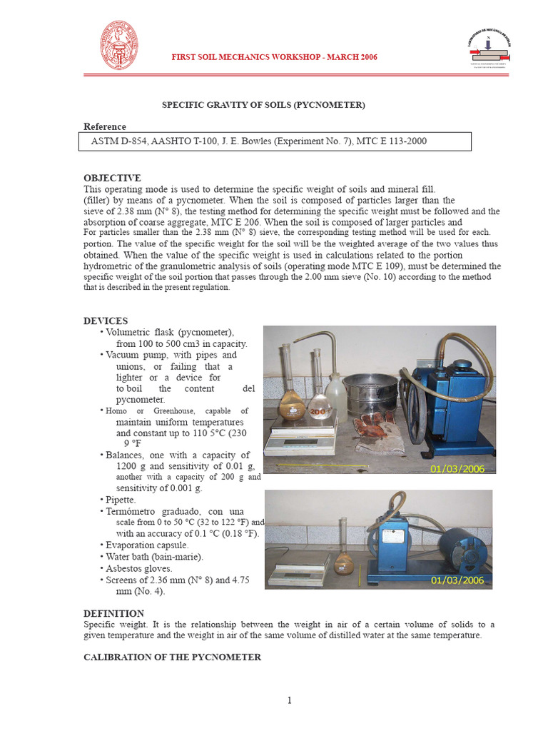Specific Gravity of Soils Using Pycnometer | PDF | Temperature | Water