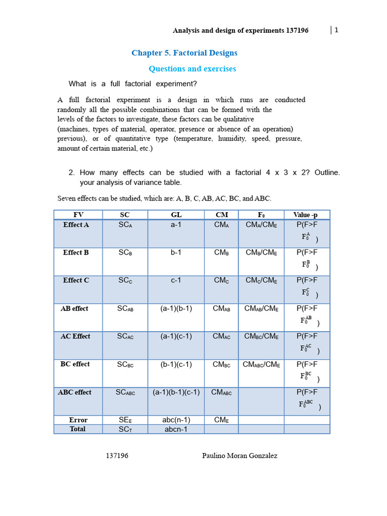 Factorial Design in Experimental Analysis | PDF | Analysis Of Variance ...