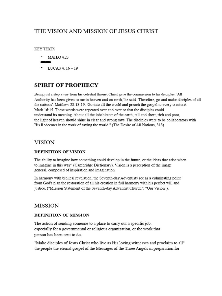 Vision and Mission of Jesus Christ | PDF | Spiritual Gift | Acts Of The ...