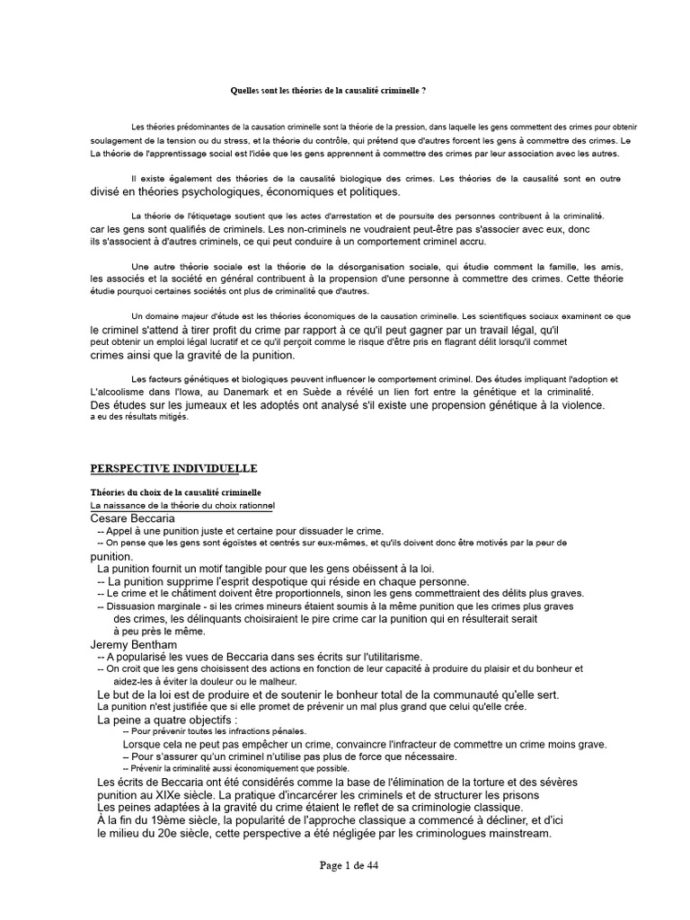 Théories de la causalité criminelle | PDF | Crimes | Crime et violence