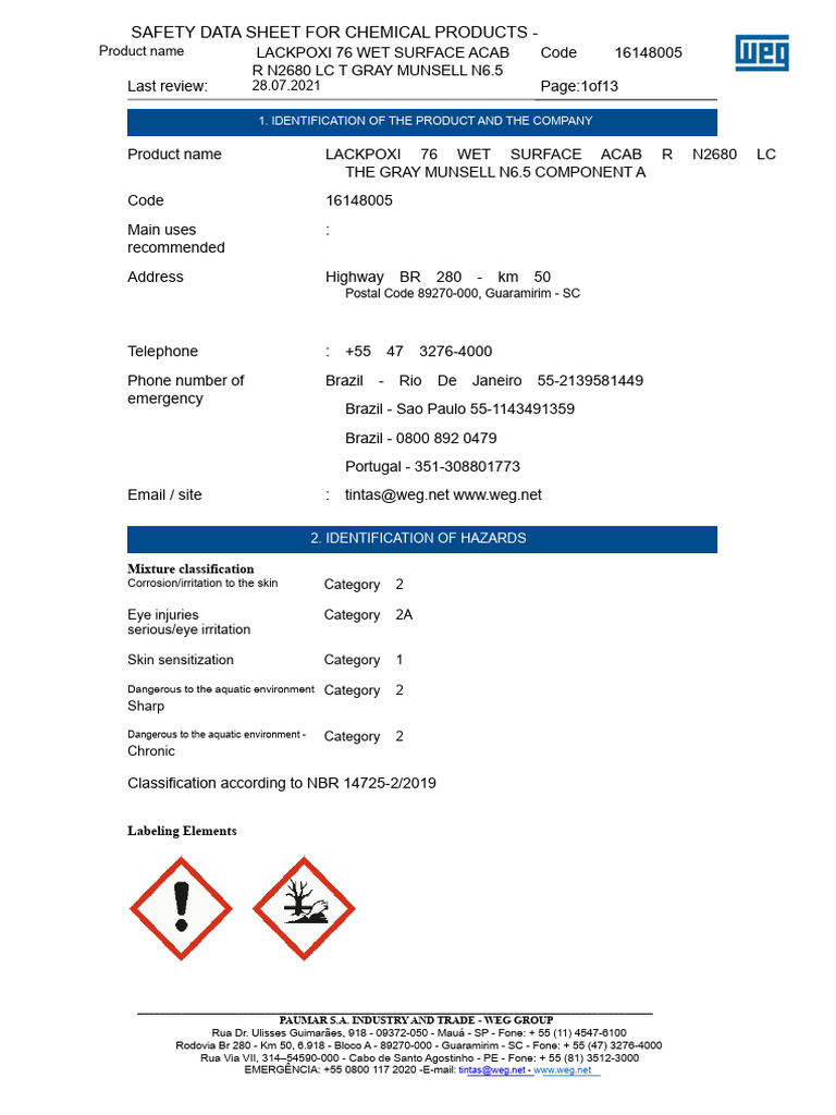 Safety Data Sheet for LACKPOXI 76 | PDF | Toxicity | Water