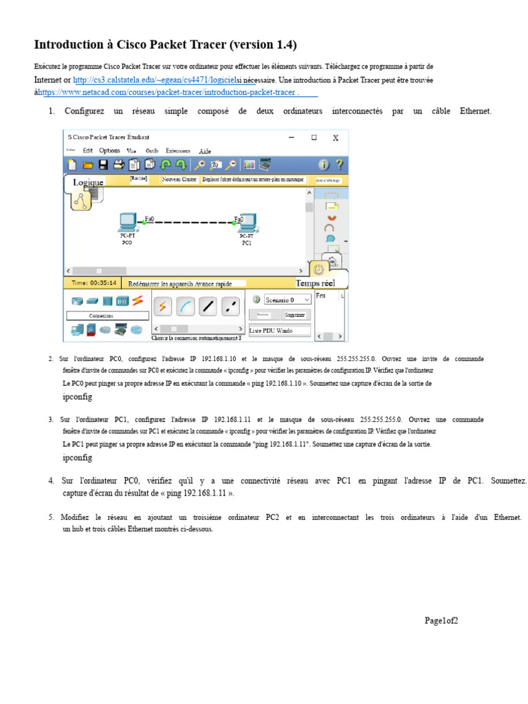 Guide de configuration de Cisco Packet Tracer | PDF | Ethernet ...