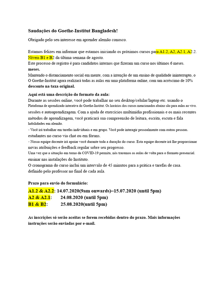 Cursos de Alemão Online no Goethe-Institut | PDF | Aprendizado