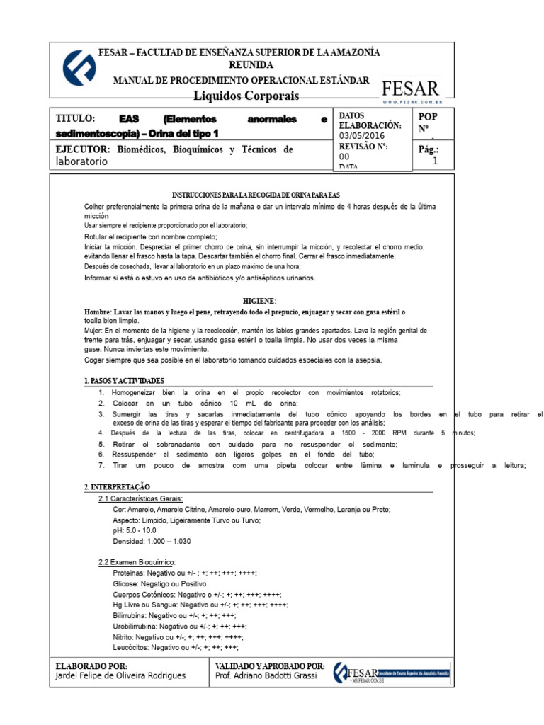 Instrucciones para EAS de Orina | PDF | Laboratorios | Especialidades ...