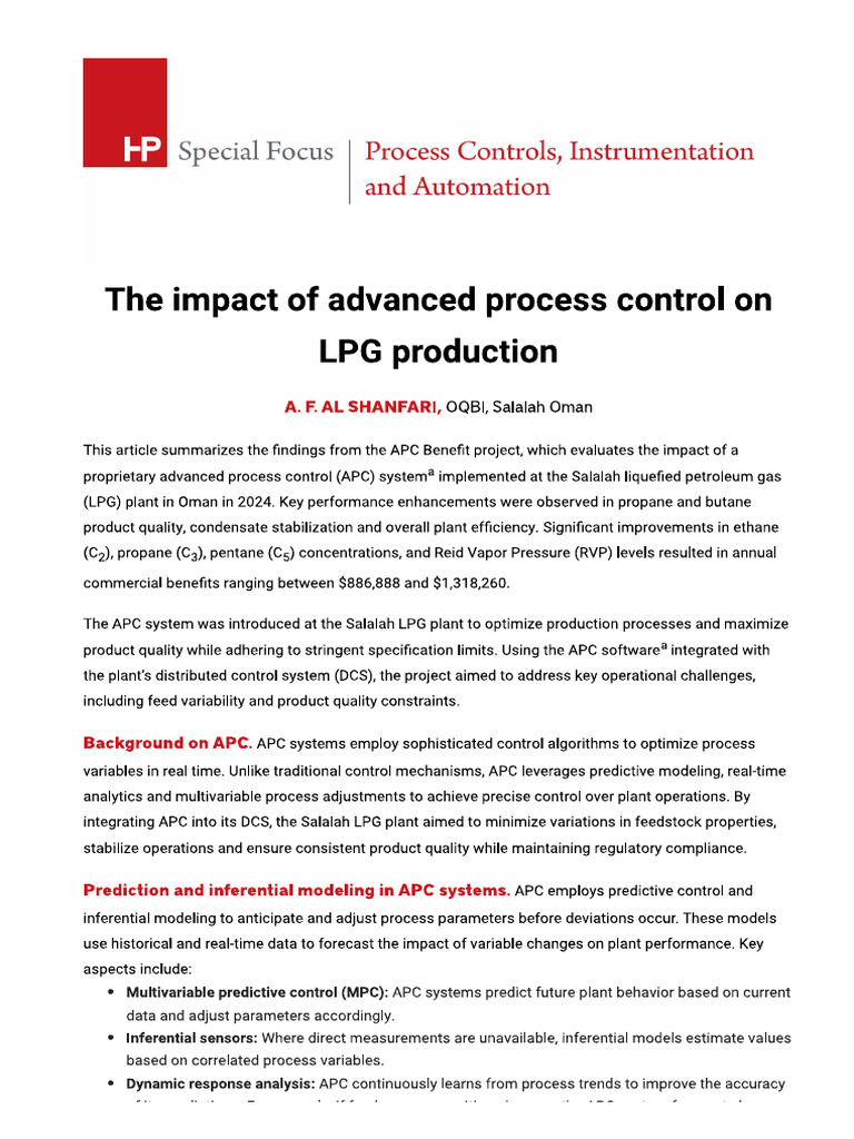 The Impact of Advanced Process Control On LPG Production | PDF