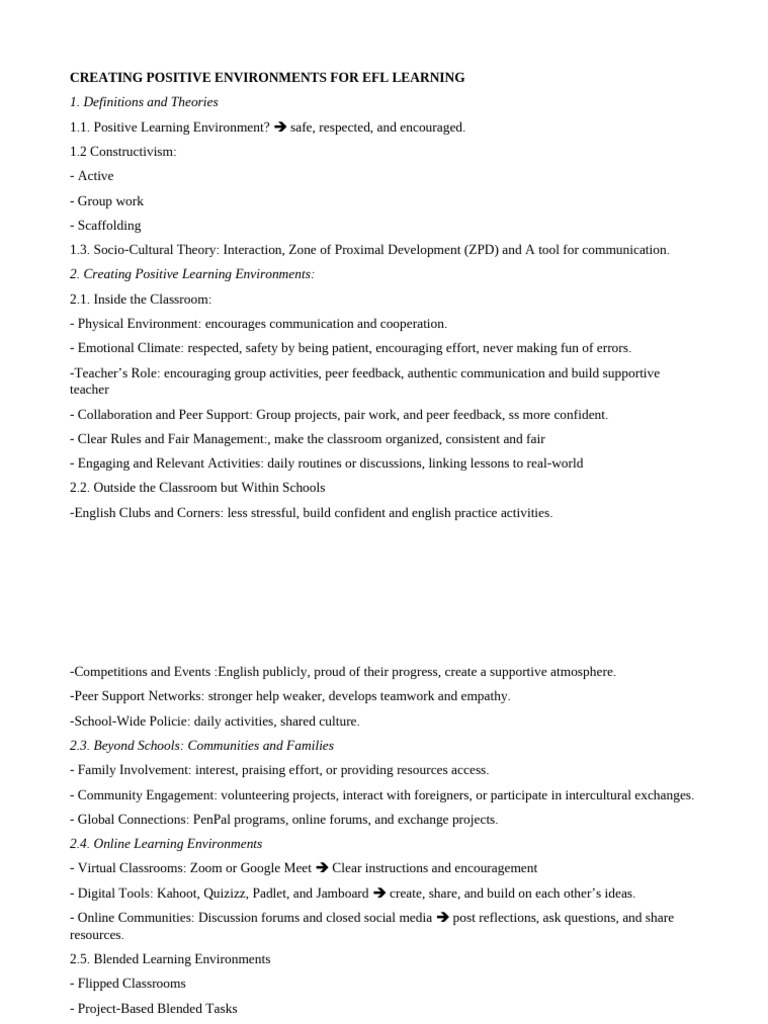 Creating Positive Environments for Efl Learning | PDF | Constructivism ...