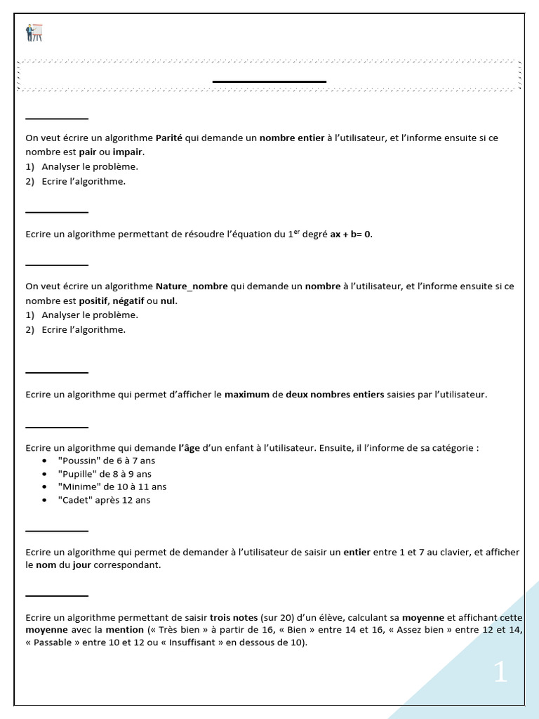 Exercices d'algorithmique et programmation | PDF