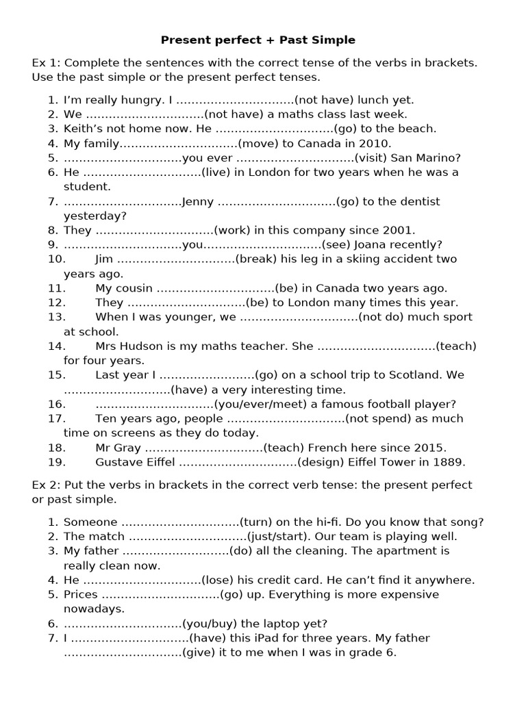 Present Perfect vs Past Simple Exercises | PDF | Syntax | Grammar