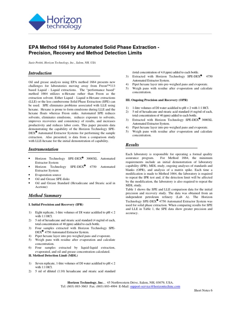 EPA Method 1664 Solid Phase Extraction PDF Detection Limit Petroleum