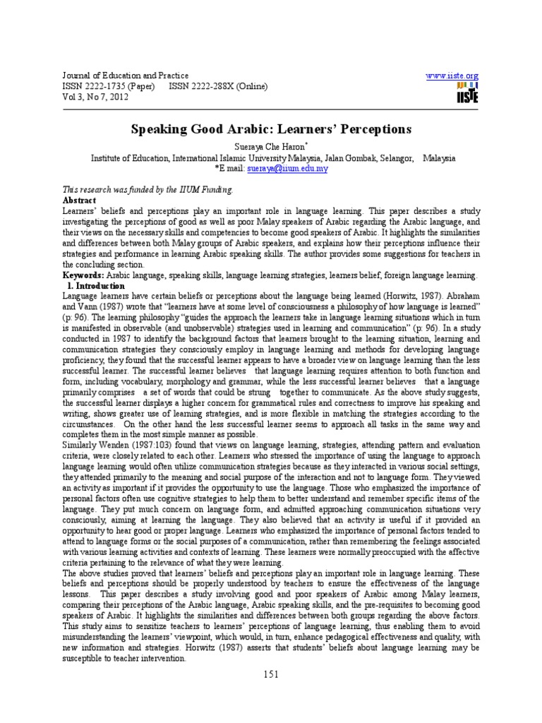 Learners' Views on Arabic Proficiency | PDF | Arabic | Vocabulary