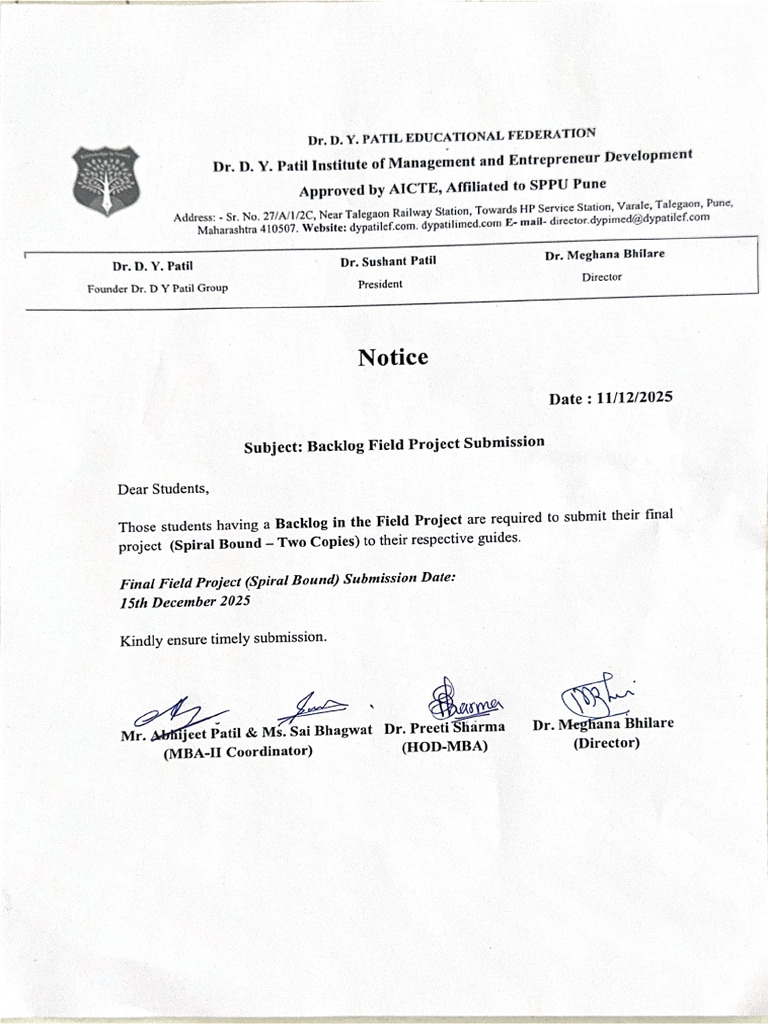 Backlog Field Project Notice | PDF