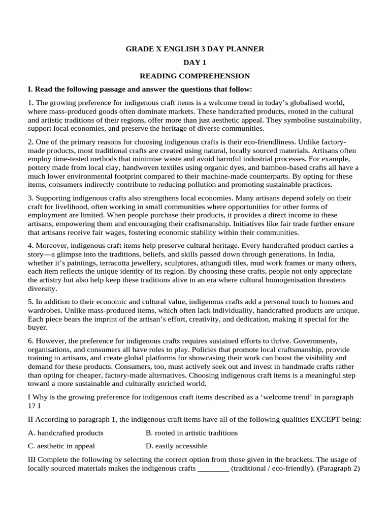 Grade X English 3-Day Learning Plan | PDF | Crafts | Fair Trade