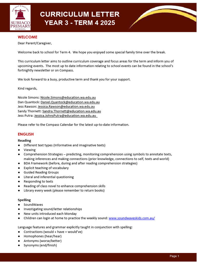 Year 3 Curriculum Letter Term 4 2025-1 | PDF | Reading Comprehension ...
