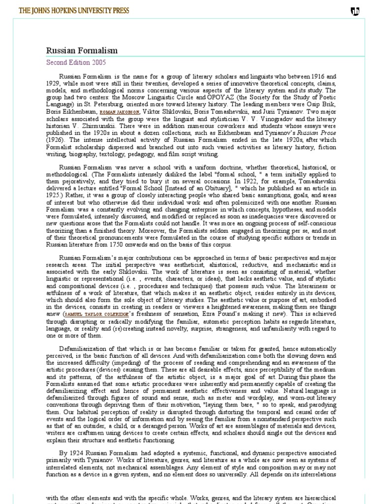Russian Formalism PDF Genre Poetry