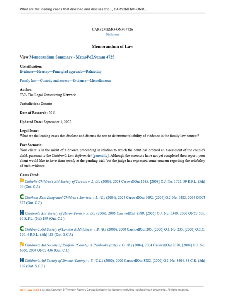 Key Cases on Evidence Reliability in Family Law | PDF | Hearsay ...