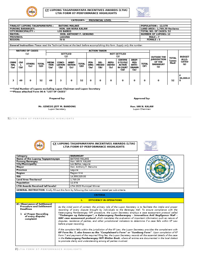 LTIA Form 7 Performance Highlights FINAL | PDF | Mediation | Judiciaries
