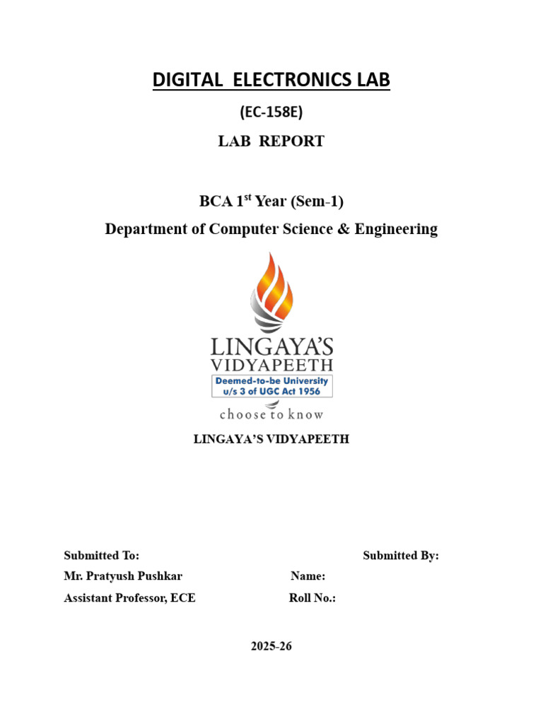 Digital Electronics Lab Report EC-158E | PDF | Logic Gate | Electronics