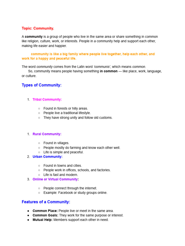Understanding Community Types and Importance | PDF | Community | Human ...