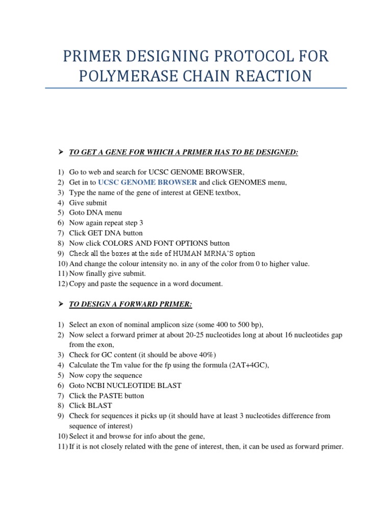 UCSC Primer Design Protocol Guide | PDF