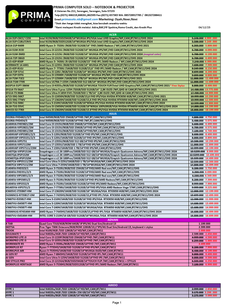 Prima Computer Solo: Laptops & Prices | PDF | Computer Engineering ...