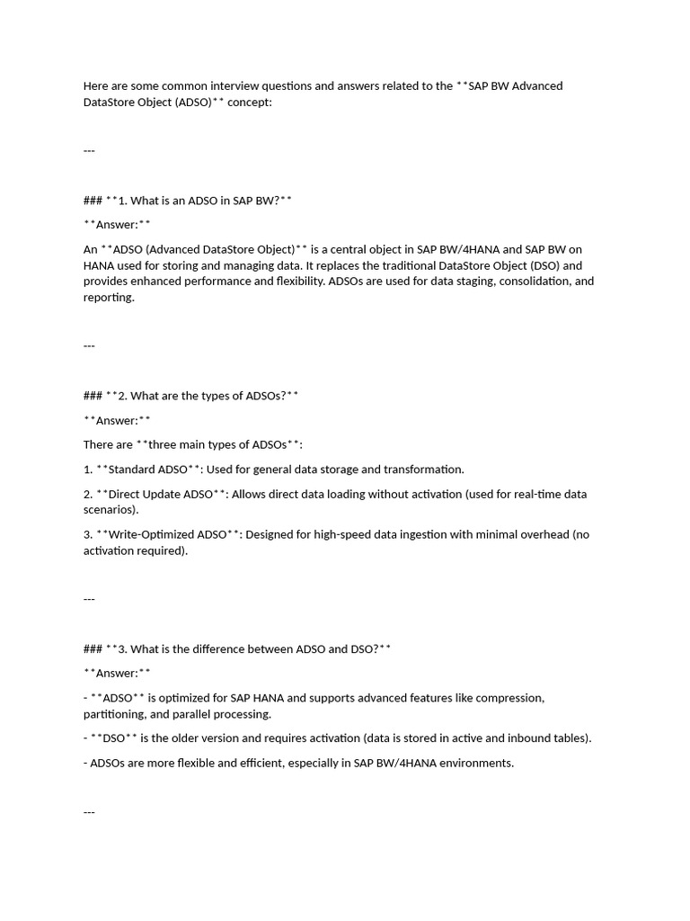 SAP BW ADSO Interview Questions Guide | PDF | Data Model | Computer Data