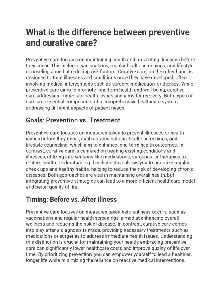 Preventive vs. Curative Care Explained | PDF | Preventive Healthcare ...