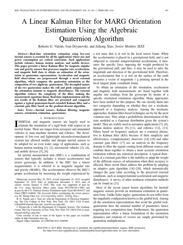 Linear Kalman Filter for MARG Orientation | PDF | Kalman Filter ...