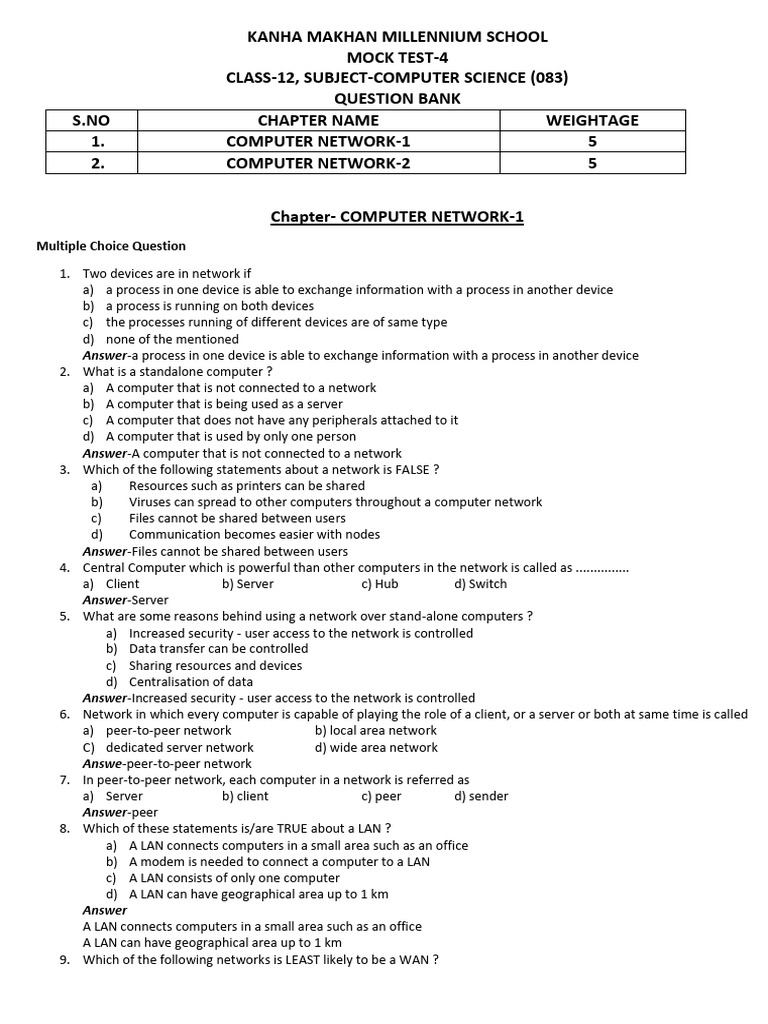 CL 12 Cs Question Bank 4 | PDF | Computer Network | Transmission Medium