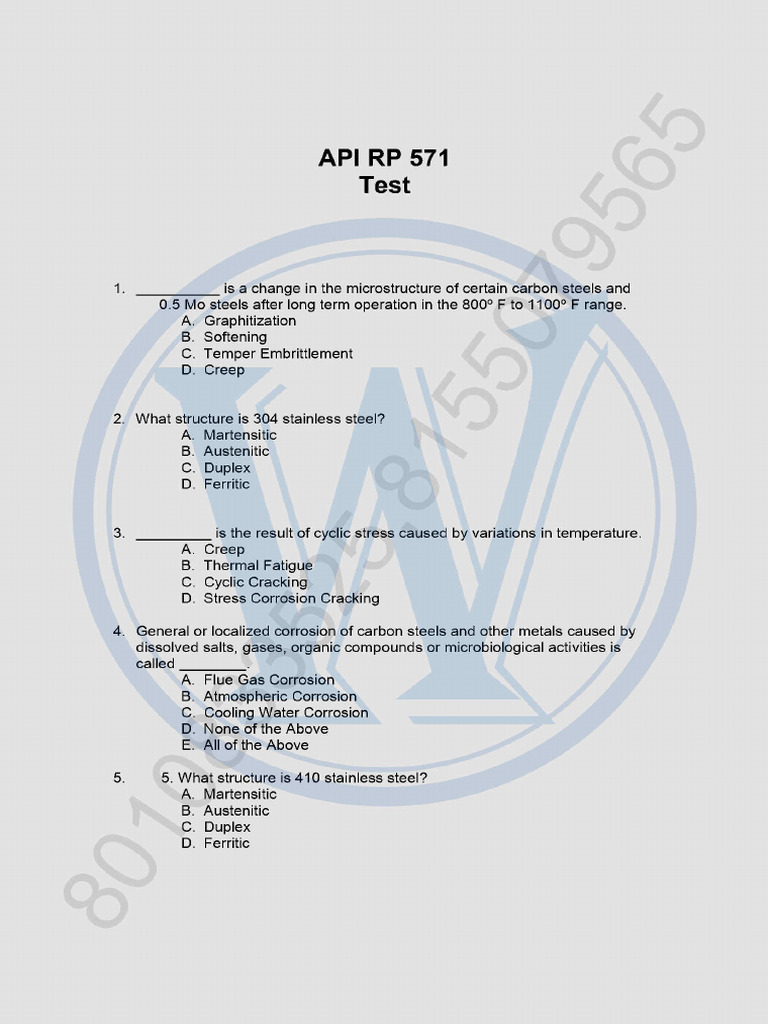 API RP 571 Vi Questions 2022 | PDF